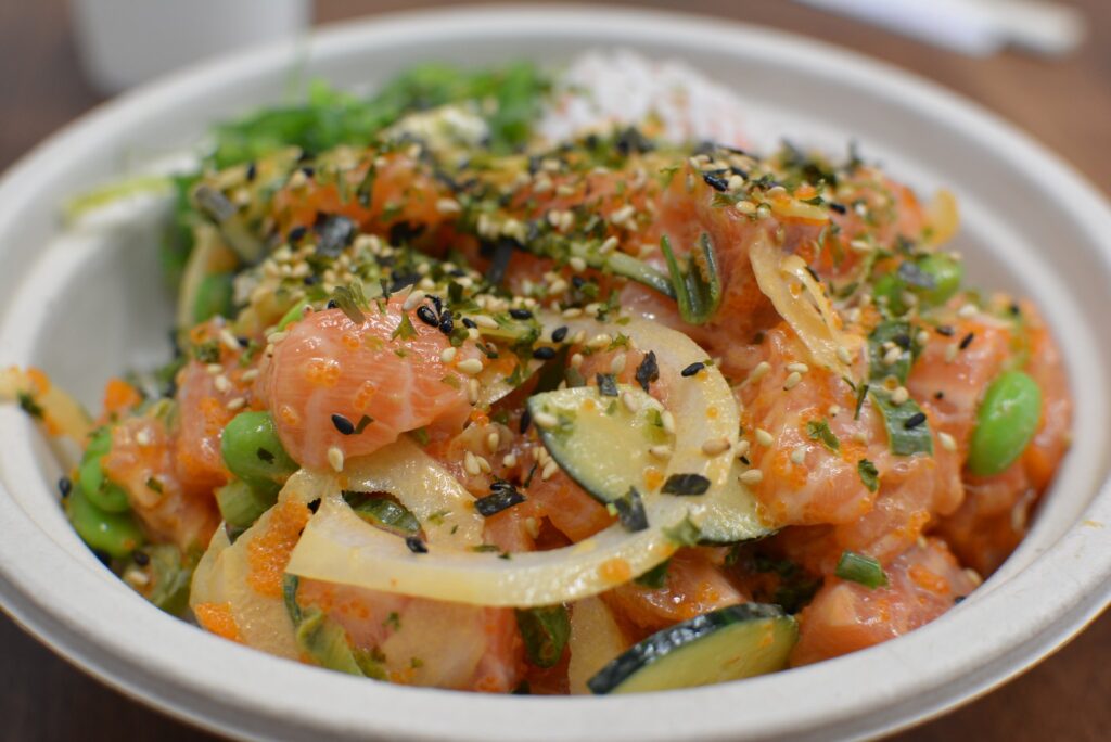 Salmon poke bowl at a Bay Area client restaurant